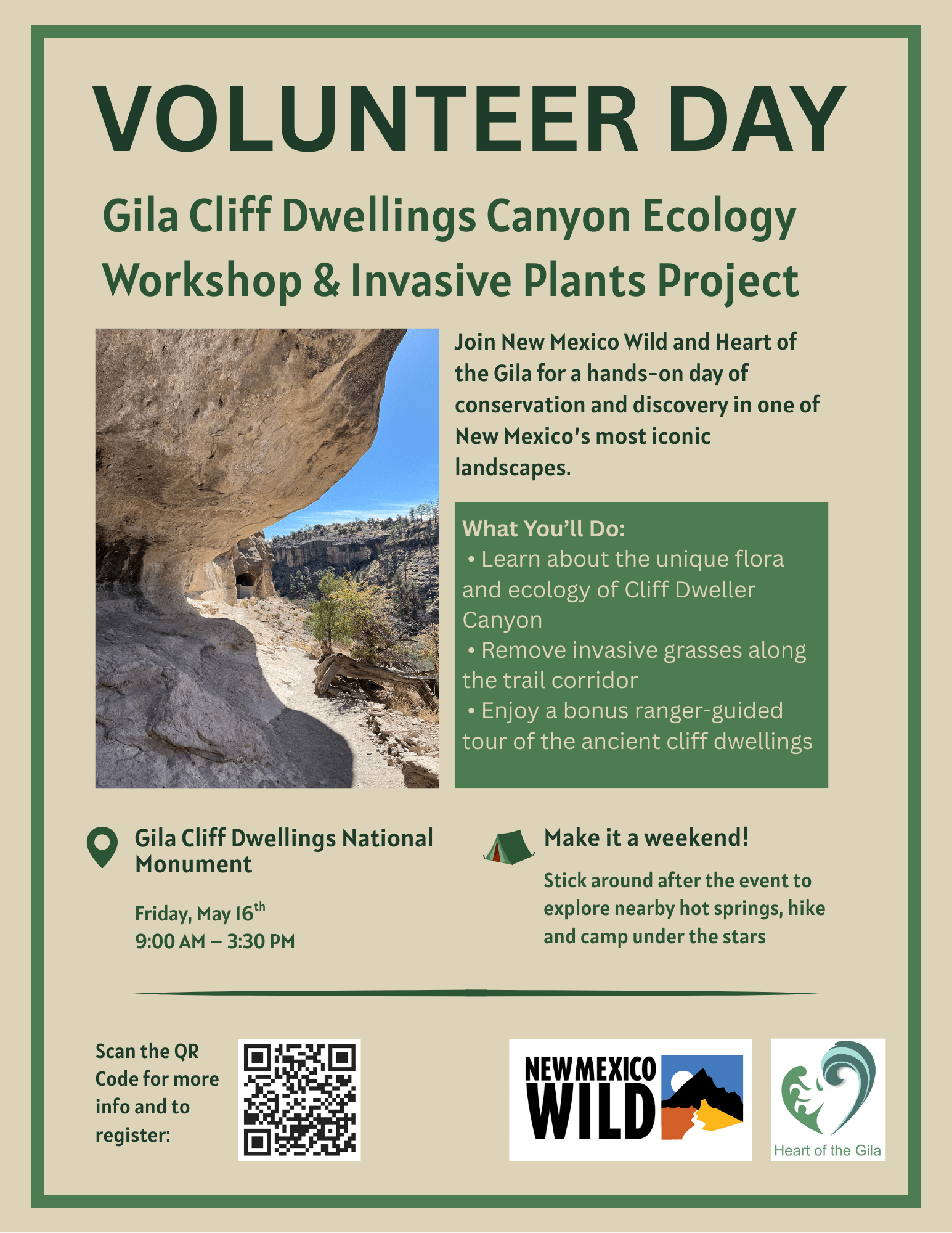 (Registration Closed) Gila Cliff Dwellings Canyon Ecology Workshop & Invasive Plants Project